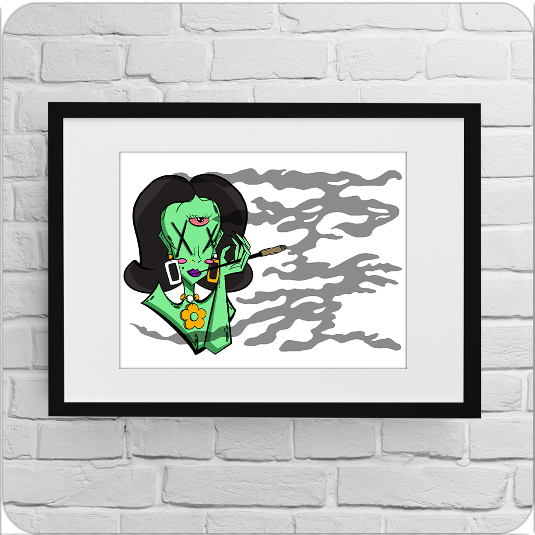 The Casual Covert Beanie 5x7 print being shown in a frame.