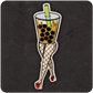 The Casual Covert Boba Slut vinyl sticker. Depicts a cup of boba tea with sexy fish net legs and red heels. 