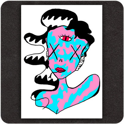 The Casual Covert TikTok Monster 5x7 Print. Shows a woman of pink and blue with a third eye and snake tongue.