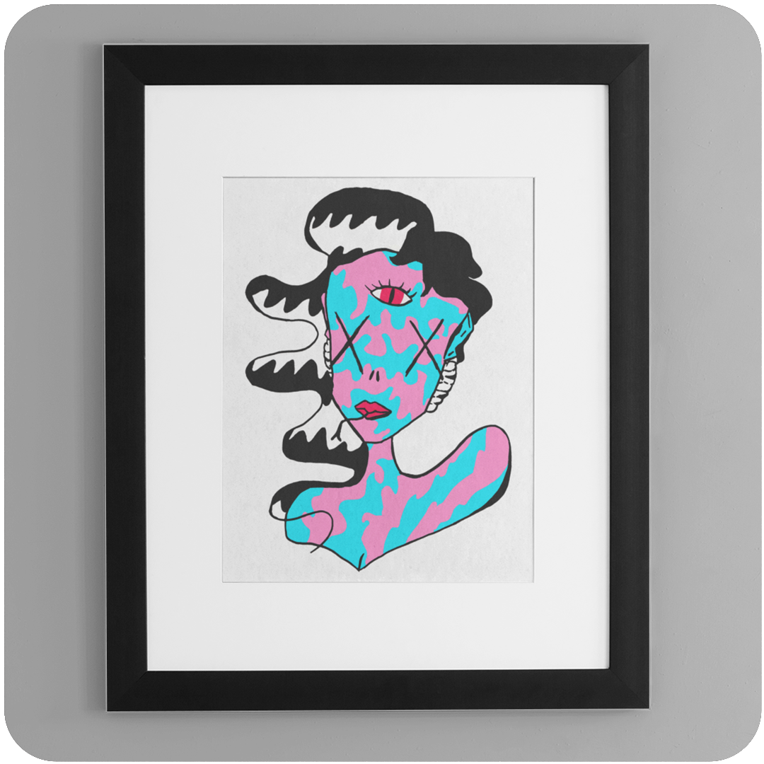 The Casual Covert TikTok Monster 5x7 Print in a frame.
