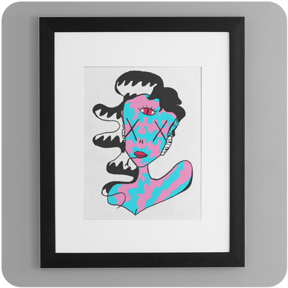 The Casual Covert TikTok Monster 5x7 Print in a frame.